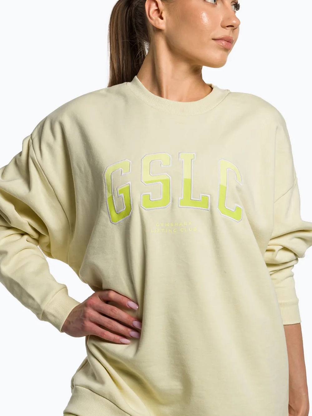 Gymshark GSLC Lifting Club Oversized Training Sweatshirt Pale Yellow Crop Large